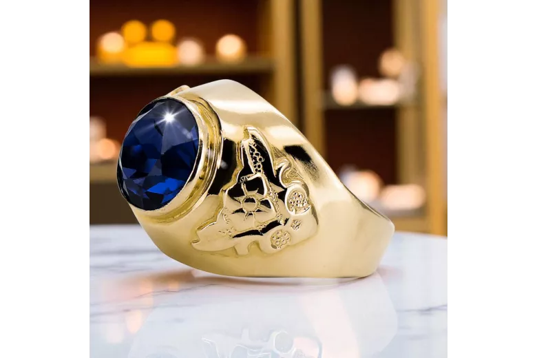 Сапфир 14K жълто злато Пръстен Винтидж vrc078y